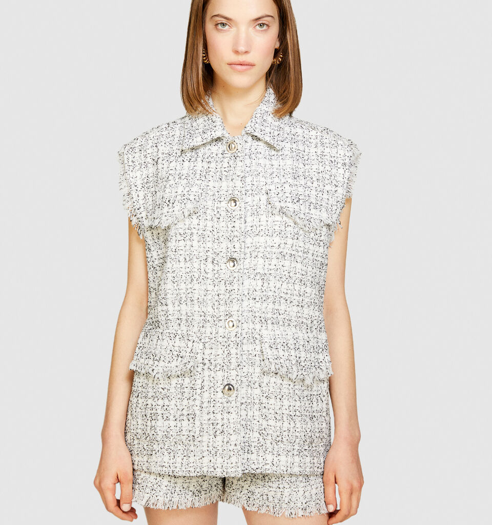 Bouclé vest - women's vests and sleeveless jackets - White | Sisley image number 4